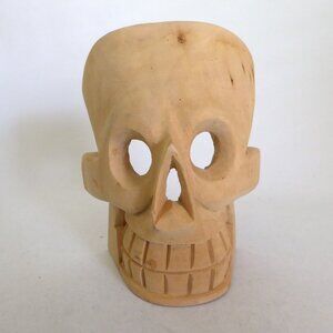 VINTAGE NEW 7.25” HAND CARVED WOOD SKULL MASK DAY OF THE DEAD DIA DE LOS MUERTOS